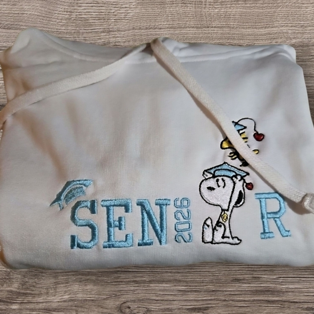 White Hoodie with Snoopy Embroidery